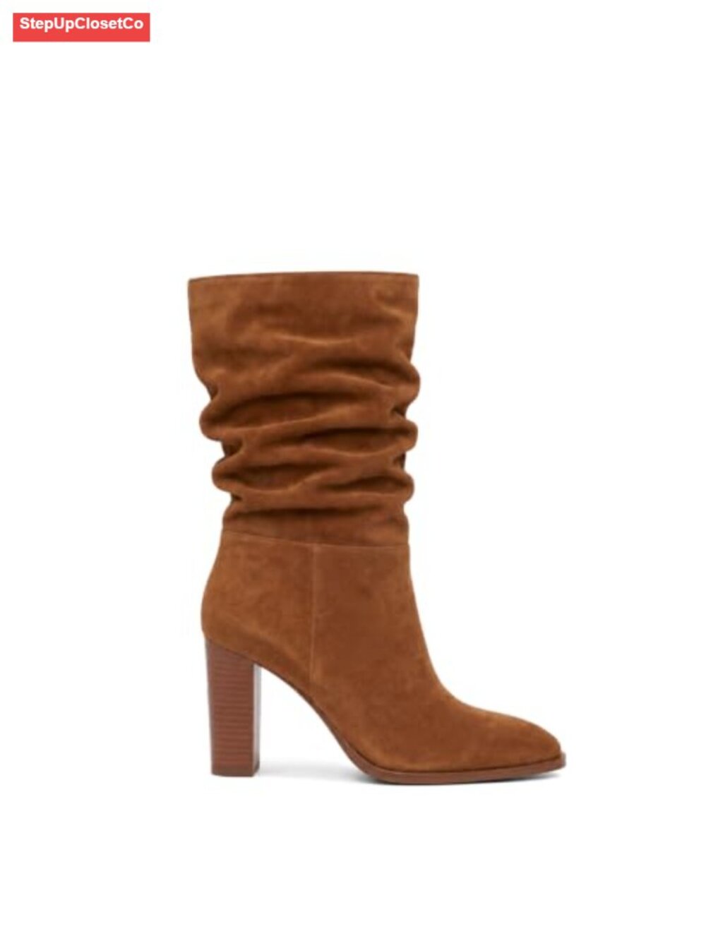 Suede Mid Calf Slouch Boots Chunky Block Heel Zip Up Pointed Toe